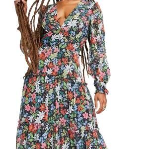 Topshop Floral Cottage Core Flowy Romantic Long Sleeve Casual Dress Size 4